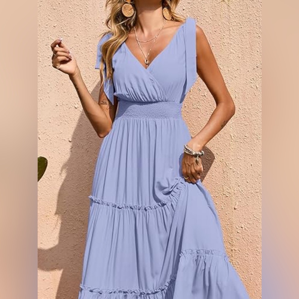 Blue midi tie shoulder dress